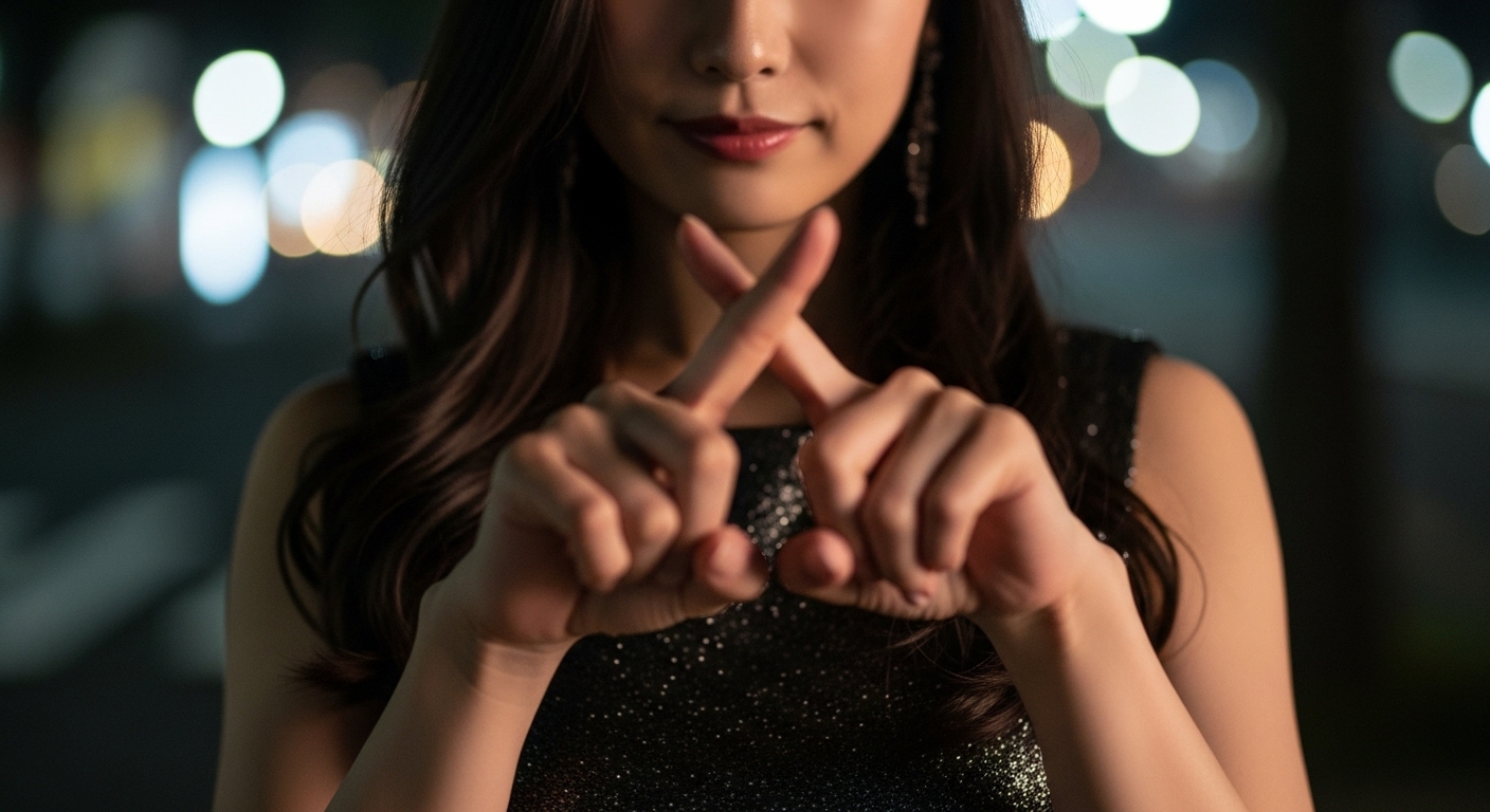 手で×マークを作る女性