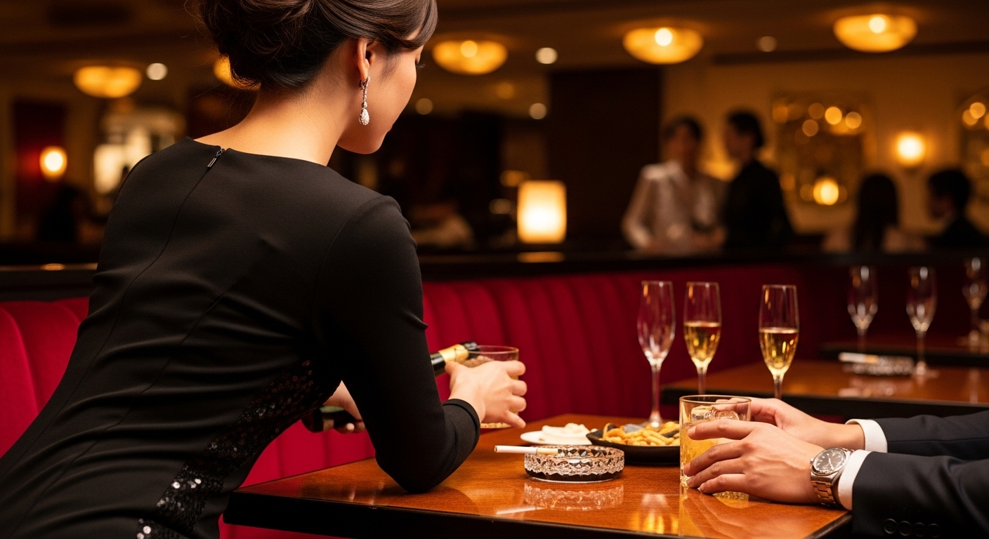 お酒を注ぐキャスト